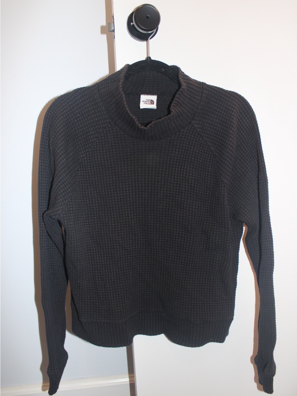 The North Face Chabot Black Waffle Knit Mock Neck Thermal Pullover Small